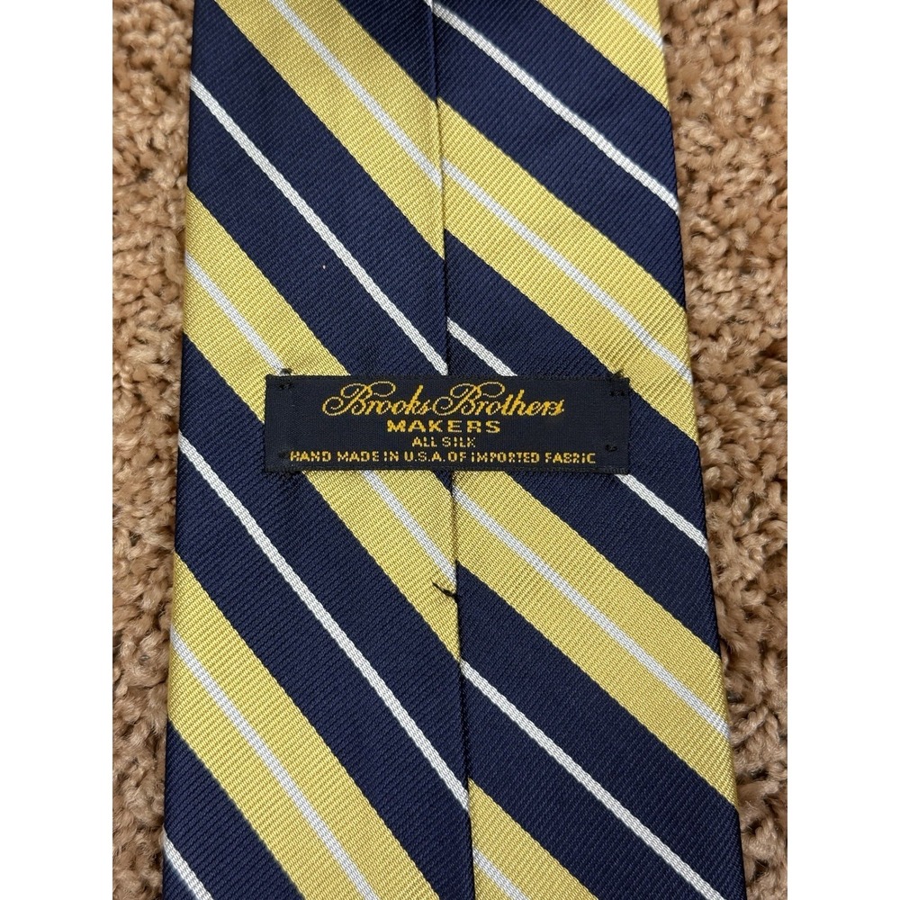 Necktie 100% Silk Brooks Brothers Makers Made In USA Yellow Blue White Striped - Picture 3 of 5